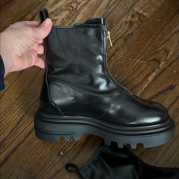 NWT All Saints Othello Black Leather Lug Sole Booties with Gold Zipper - sz 8 - Picture 7 of 16